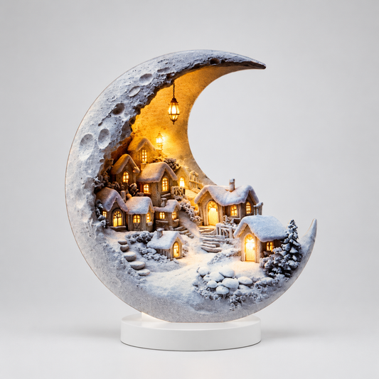 Moonlit Village Christmas Ornament – Flat 2D Acrylic Décor