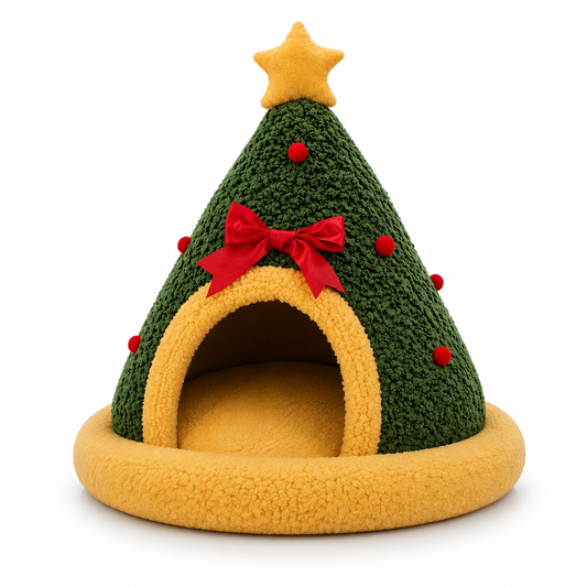 Cozy Christmas Tree Cat Bed-Warm Plush Pet Nest