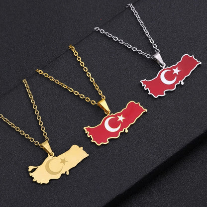 Turkey Ethnic Map Flag Pendant Necklace