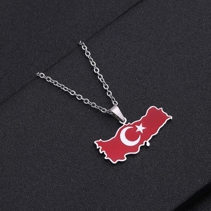 Turkey Ethnic Map Flag Pendant Necklace